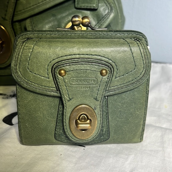 Vintage Coach Legacy Juniper Green Leigh Satchel & French Frame Wallet Set