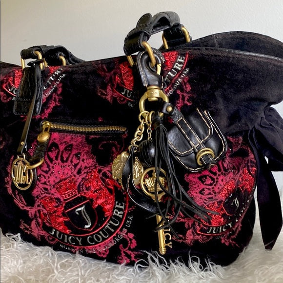 RARE Y2K Juicy Couture Black and Red Velvet Scottie Dog Bag