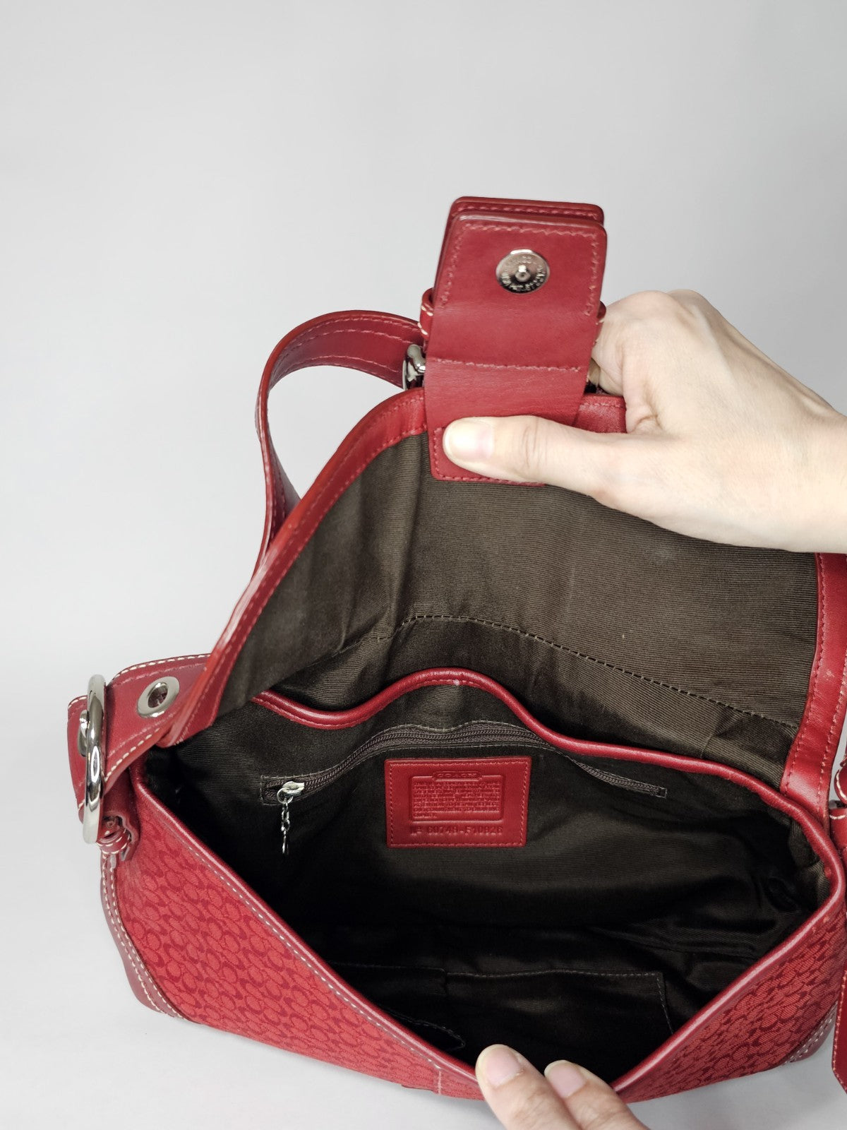 Y2k Coach Large Red Soho In Signature C Shoulder Bag