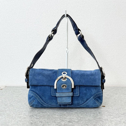 Coach Soho Demi Flap Suede Shoulder Bag blue suede E62