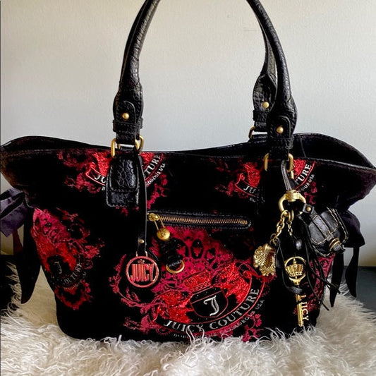 RARE Y2K Juicy Couture Black and Red Velvet Scottie Dog Bag