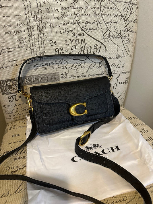 Coach Tabby Pebbled Leather Bag 26 Black & Brass