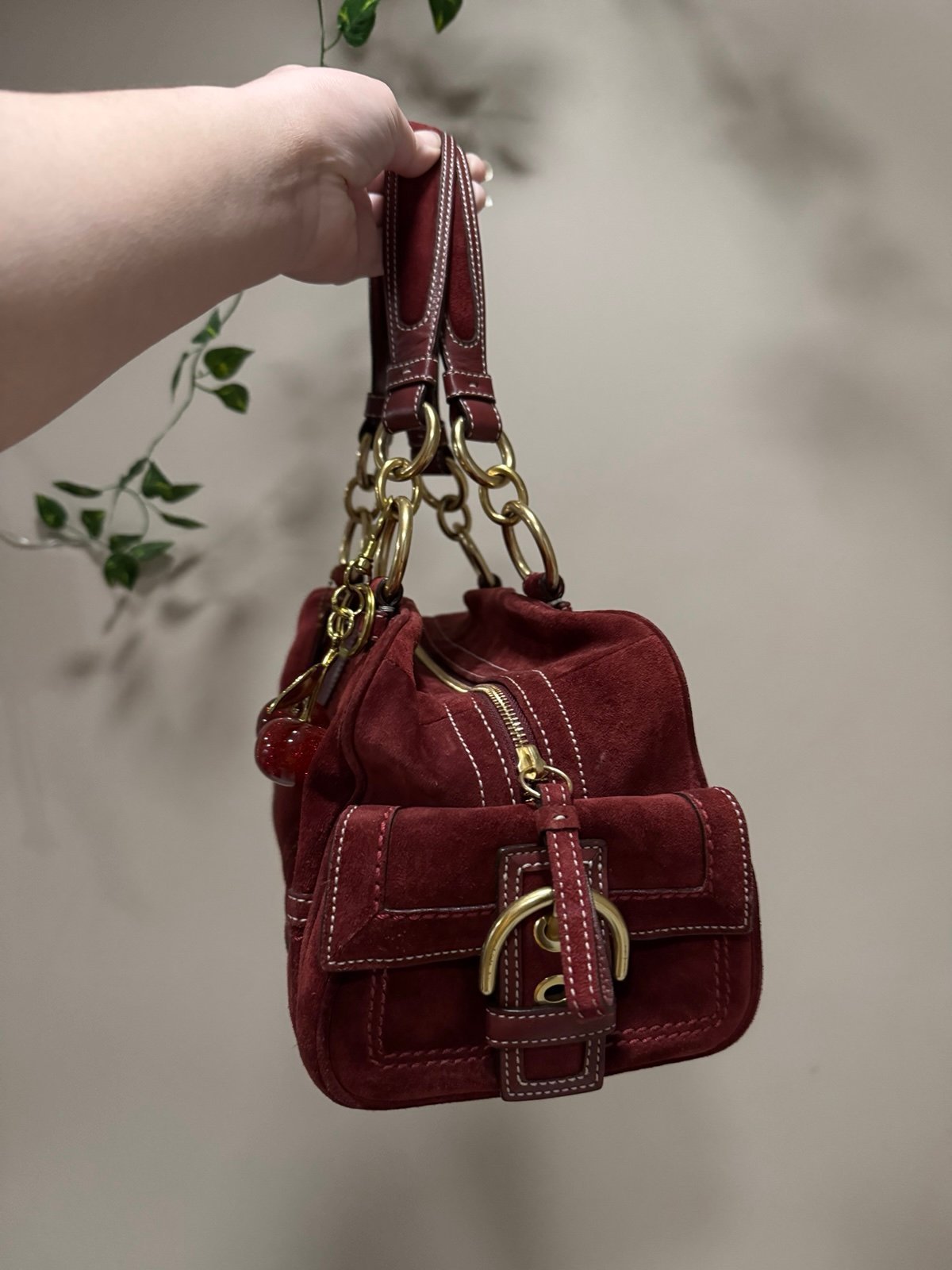 Coach suede satchel shoulder bag