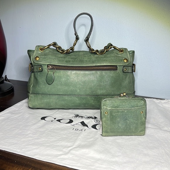 Vintage Coach Legacy Juniper Green Leigh Satchel & French Frame Wallet Set
