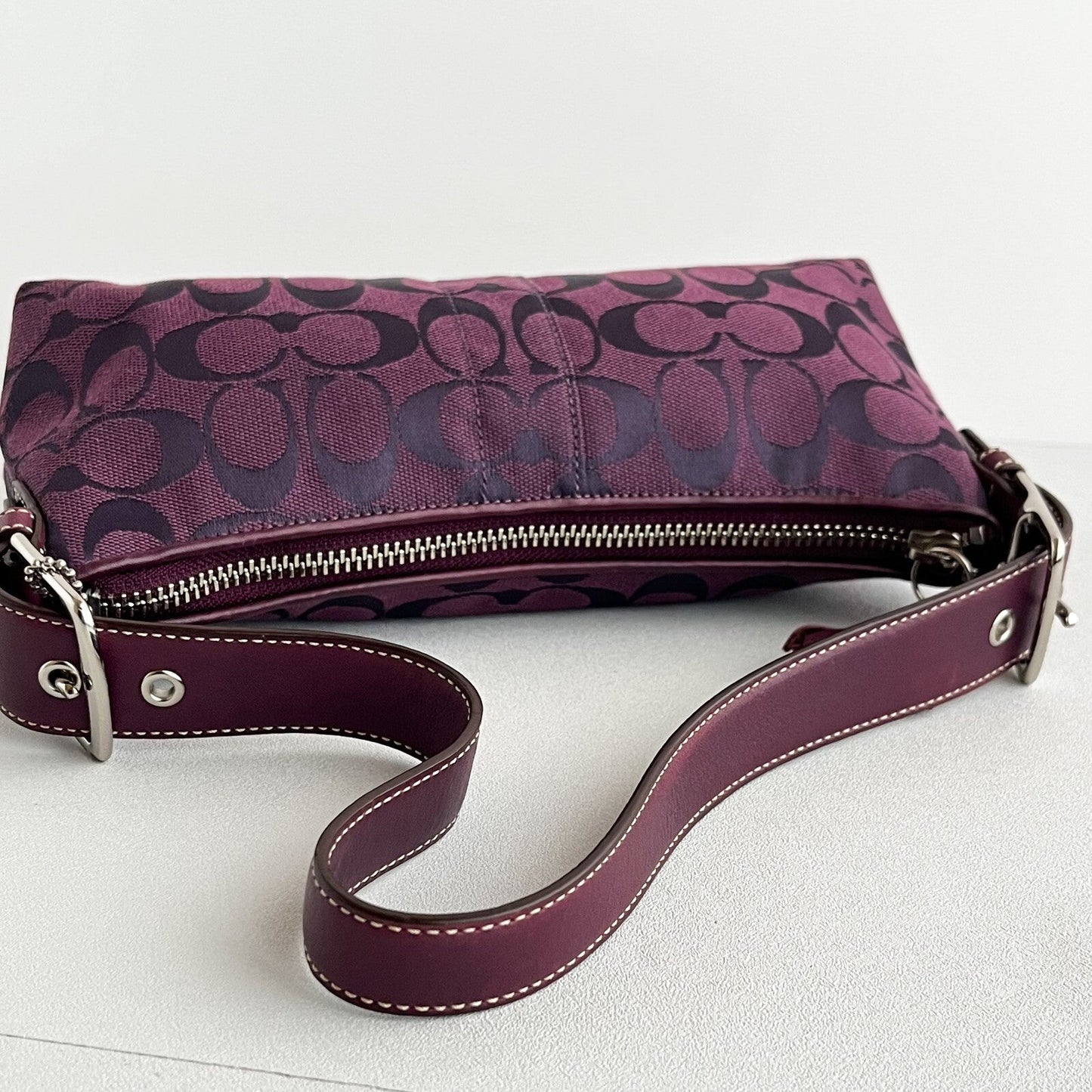 Vintage Coach East West Demi Baguette Bag 6371 Purple handbag Purse Canvas Y2K