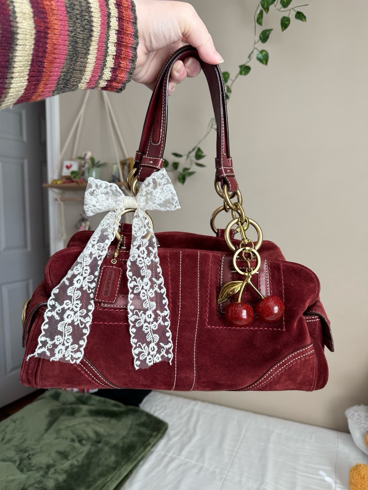 Coach suede satchel shoulder bag