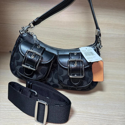 COACH CQ184 Ashton Baguette Signature Denim Handbag Shoulder Bag Women