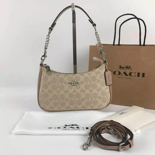 COACH CV933 Teri Shoulder Bag Signature Canvas Light Brown