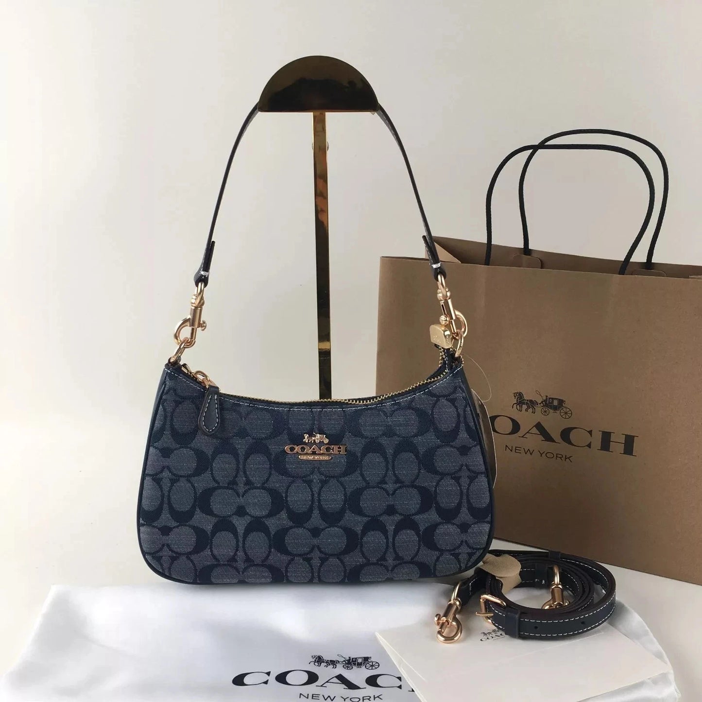 COACH CH139 Teri Shoulder Bag Signature Chambray Blue Outlet New