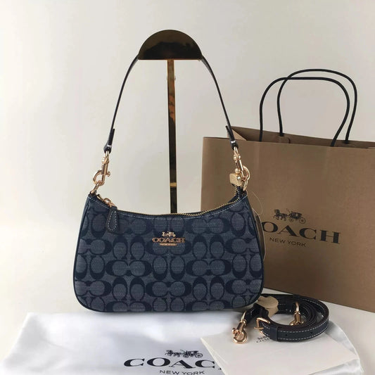 COACH CH139 Teri Shoulder Bag Signature Chambray Blue Outlet New