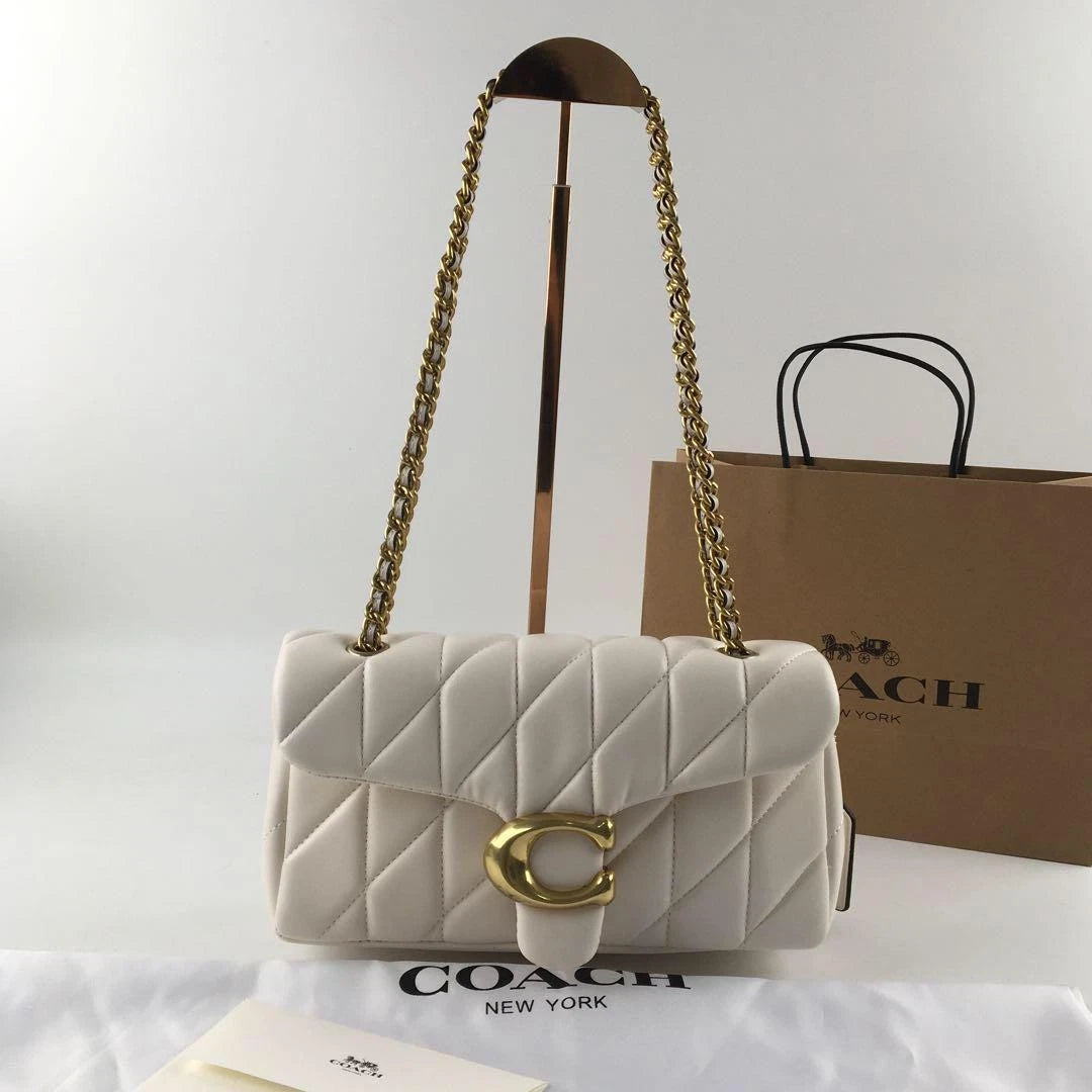 COACH Tabby 26 Quilted Shoulder Bag Leather White/Gold CP150 outlet
