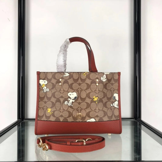 COACH x Peanuts Shoulder Tote Bag Dempsey Carryall Snoopy Woodstock CE862