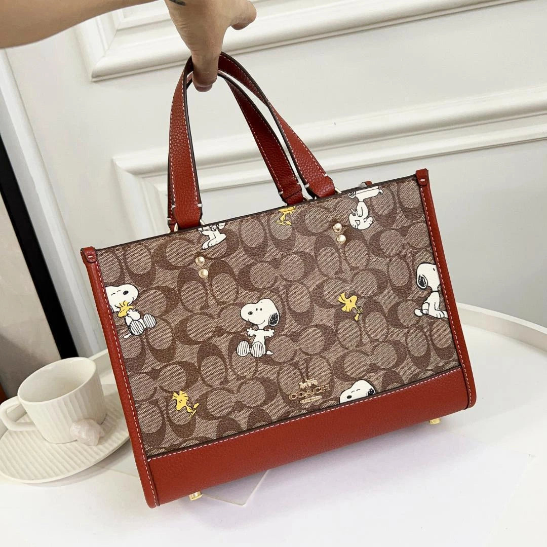 COACH x Peanuts Shoulder Tote Bag Dempsey Carryall Snoopy Woodstock CE862