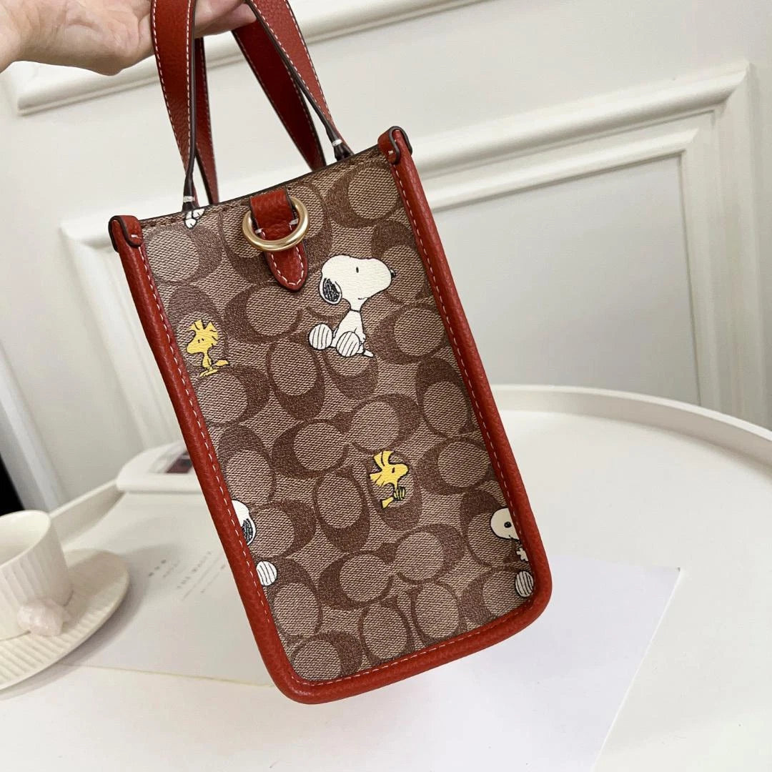 COACH x Peanuts Shoulder Tote Bag Dempsey Carryall Snoopy Woodstock CE862