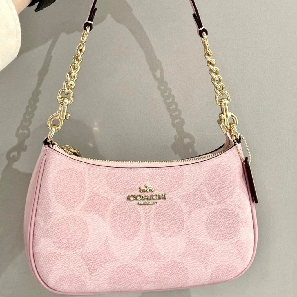2026 New COACH TERI SHOULDER BAG IN SIGNATURE CANVAS Pink