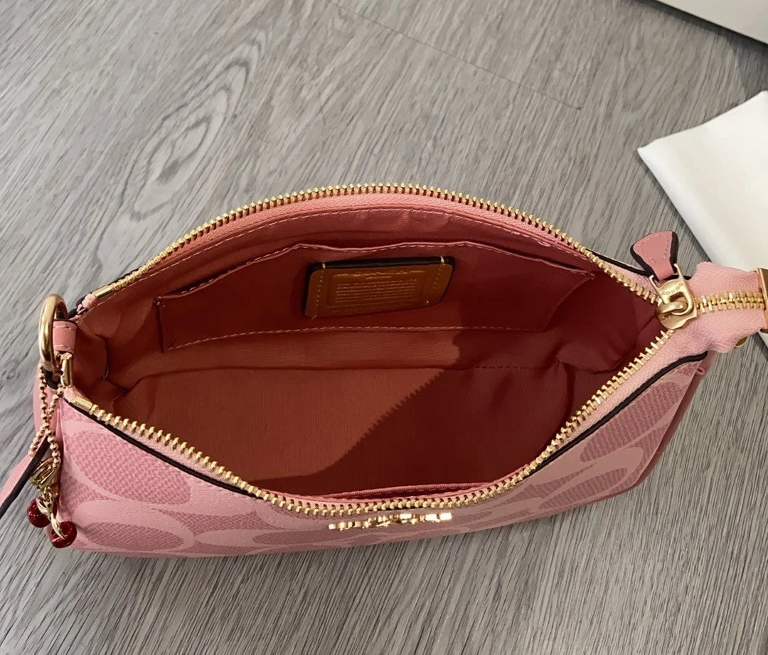 Coach CAL51 Teri Shoulder Bag Powder Pink Gold Signature Canvas Zipper Closure