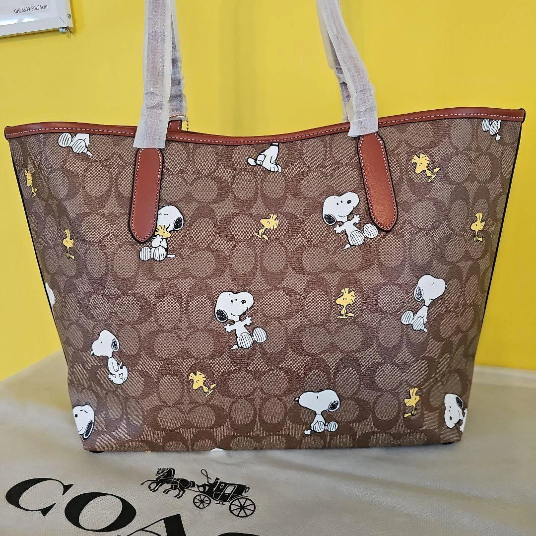 Coach Peanuts Snoopy CF166 Khaki Redwood Multi Tote Bag